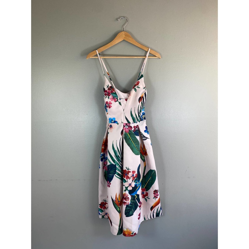 ASOS Tropical Toucan Baby Pink Colorful Midi Dress Size 10